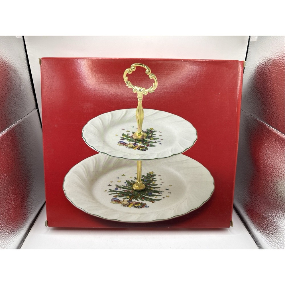 Nikko Happy Holidays 2 Tier Tray Christmas Tree Appetizer Snack Party New In Box